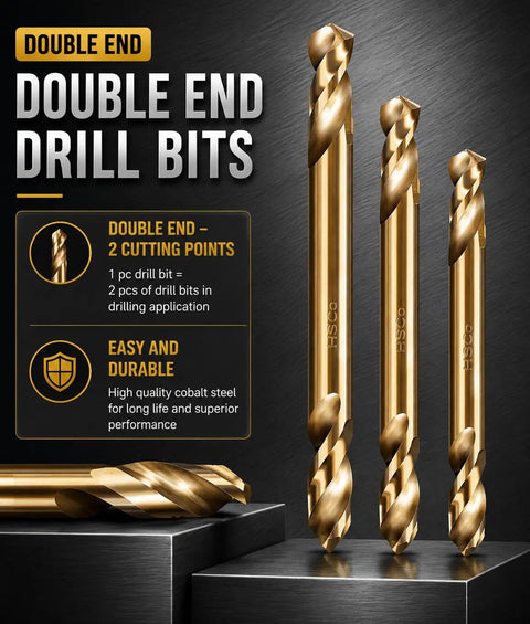 Beefy Double End Cobalt Drill Bit Set One Eighth Inch Stubby Body For Steel Metal Iron Ten Pack Dual Cutting Points Creates Fast Holes