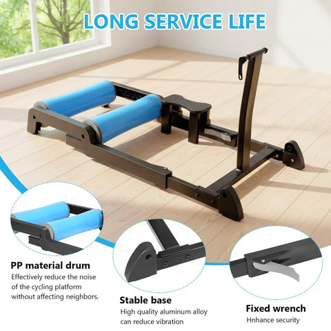Detachable Indoor Bike Resistance Trainer With Quick Release Front Wheel No-Slip Balance Rack showing stability features