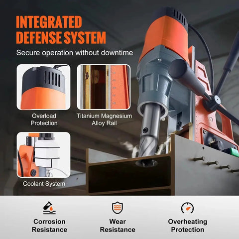 1550W Cordless Magnetic Drill Press With 13000N Force And 2 Inch Core Bit Variable Speed Portable Electric Tool For Steel integrated defense system highlights.
