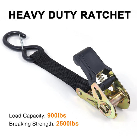 Heavy Duty Ratchet Strap Tie Downs Kit With S Hooks 2500 Lb Break Strength For Truck Bed Motorcycle Roof Rack Cargo Securement Tailgate Style No Sweat Operation close-up of ratchet mechanism and hook