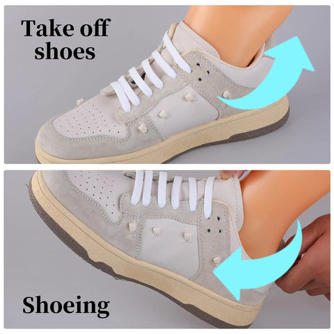 No Tie Silicone Elastic Shoelaces For Sneakers With Stretchy Locking Ends, Easy Slip In T Row Ends, Flat Lace Design That Stays Put, Ideal For Kids And Adults, One Size Fits All, White, 2 Pairs on gray sneaker
