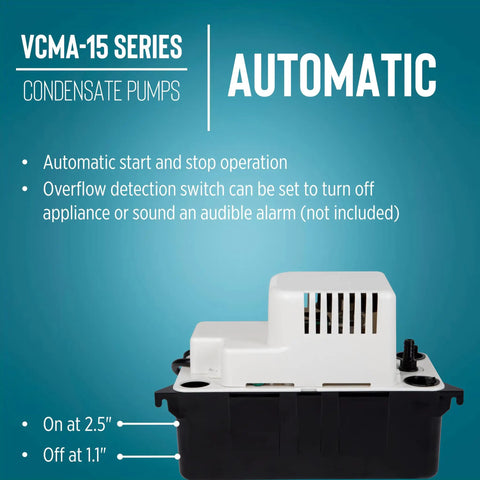 Automatic Condensate Removal Pump For HVAC Refrigeration And Dehumidifiers, 115 Volt 65 GPH 1/50 HP, white and black visible