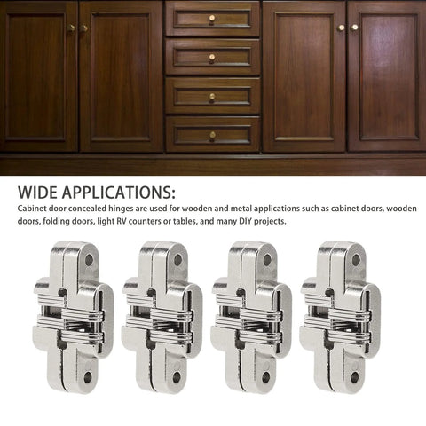 Hidden Concealed Hinge Set For Cabinets And Doors 4 Pack Zinc Alloy Cross Hidden Hinges With 180 Degree Swing