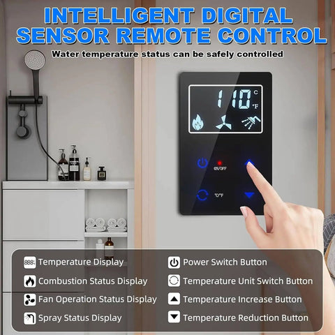 Heavy Duty 12V Propane Tankless Water Heater For Camper And Rv with intelligent digital sensor remote control interface.