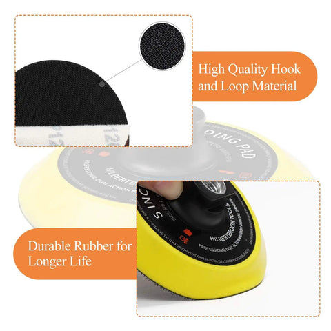 Close-up of 5 Inch Hook And Loop Backing Pad For Grinder With 5 By 8 By 11 Threads showing hook material and rubber pad