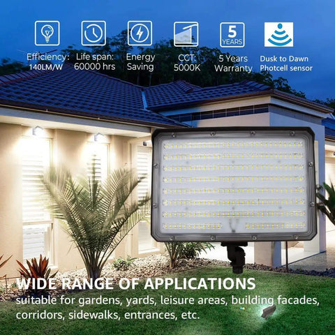 150W Outdoor LED Flood Light With Easy Knuckle Mount Dusk-To-Dawn Sensor, 21000 Lumens Beast Brightness lighting house exterior