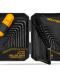 41 Piece Hex Key And Torx Wrench Set With Torque Handle In Storage Case Includes SAE And Metric Sizes 0.028 To 0.375 Inches And 0.7mm To 10mm Plus Torx T9 To T50 Heat Treated Chrome Vanadium Steel visible in open case