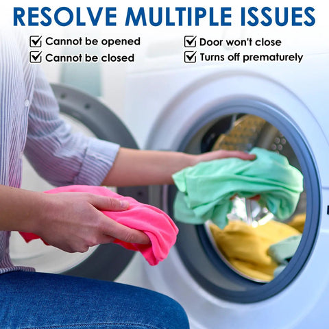 Person loading laundry into dryer with text highlighting door issues - 3 Pack Dryer Door Latch Strike Kit Replacement For Whirlpool Kenmore Maytag GE Frigidaire Dryers Replaces 279570VP 3390239 14205029 No Brainer Install And Durable Performance