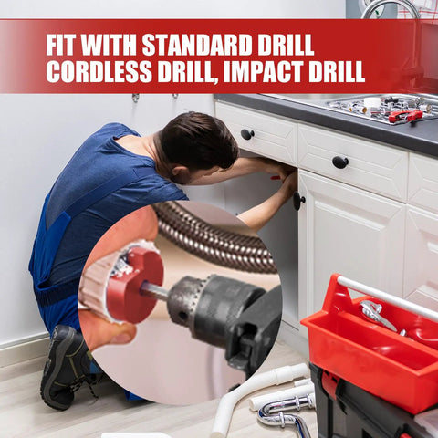 Plumber using Six Piece PVC Pipe Reamer Kit For Half Inch Drills in kitchen cabinet