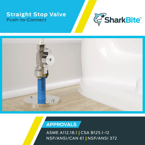 Brass Push Straight Stop Valve One Half Inch By Three Eighths Inch Compression Quarter Turn Push To Connect Plumbing Fitting