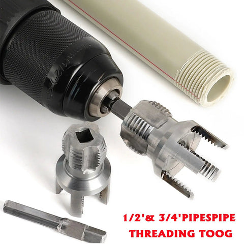 Dual Function Pipe Threading Tool For Internal And External Threads That Works With PVC One Half Inch And Three Quarter Inch Sizes Electric Drill Compatible Rethreading Tool For Plastic Pipes
