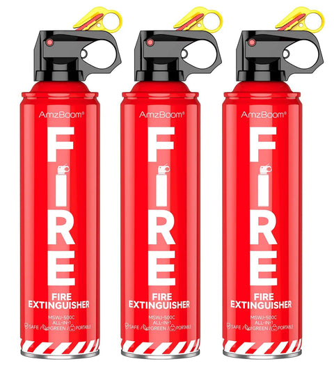 Three Pack Portable Fire Extinguishers For Home, Car, Kitchen, And Boat With Easy Access Mounting Brackets, Aerosol Spray, ABC And K Rated