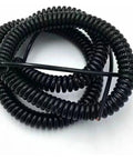 Built Rugged Retractable Spiral Coil Cord With Telescopic Spring Extension Cable in a coiled black design for garages.