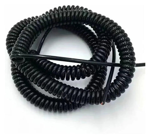Built Rugged Retractable Spiral Coil Cord With Telescopic Spring Extension Cable in a coiled black design for garages.