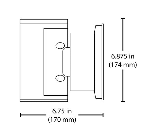 Diagram with dimensions of Dorado 35W Round LED Wall Mount Outdoor Cylinder Light 3000K White Easy On The Power Bill 90 Plus Lumens