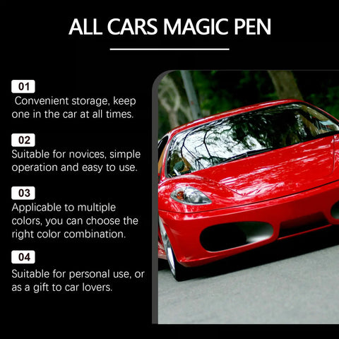 All Colors Car Scratch Repair Pen Easy Touch Up For Light Scratches And Chips Universal Paint Match Handy Portable Auto Scratch Remover For Vehicles Safe On Clear Coat Quick DIY Car Body Repair Tool next to a red sports car in a forest.