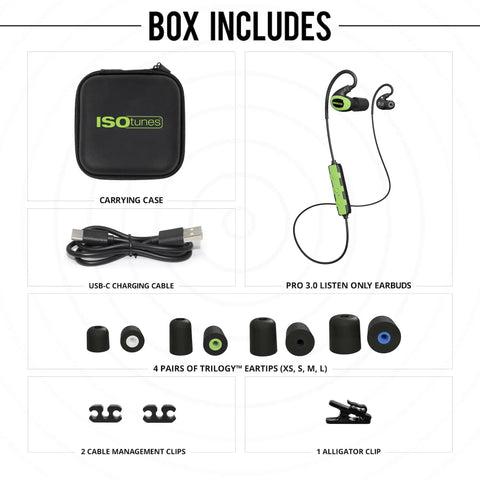 All Day Noise Blocking Earbuds With Bluetooth 5.0 27 dB NRR 79 dB Volume Limit OSHA Compliant Hearing Protection unboxed accessories