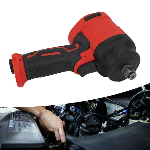 Heavy Duty Pneumatic Air Impact Wrench With Half Inch Drive Delivers 1200Nm Torque in red and black lightweight design.