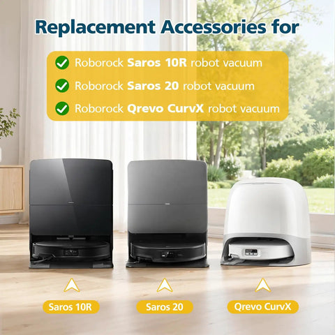 Roborock Compatible Accessories Kit For 10R And 20 Series Qrevo CurvX And Edge 2 Replacement Parts With Precise Fit Easy Install Durable Build And Great Value Upgrade For Your Vacuum Cleaner showing Saros 10R, 20, and Qrevo CurvX