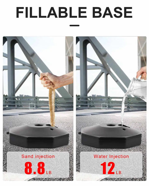 Fillable base of 2 Pack Traffic Delineator Post Cones With Fillable Base shown with sand and water for stability, red and white.