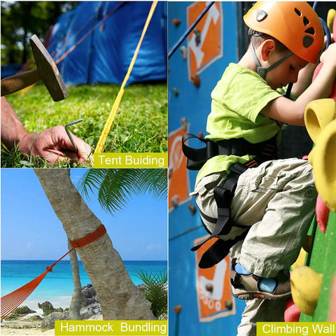 Heavy Duty Static Utility Rope 10mm x 65 Feet Polyester Tow Line Tough As Nails used in tent building and climbing activities.