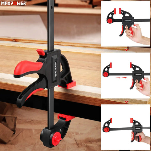 Heavy Duty Woodworking Bar Clamp Set, 12 Inch Two Pack And 6 Inch Two Pack, One Hand Quick Release Clamps for DIY Projects