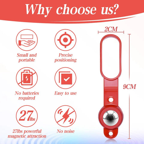 Heavy Duty Magnetic Stud Finder With 27 Pound Pull Power Battery Free Wall Scanner dimensions and features highlighted in red graphic.