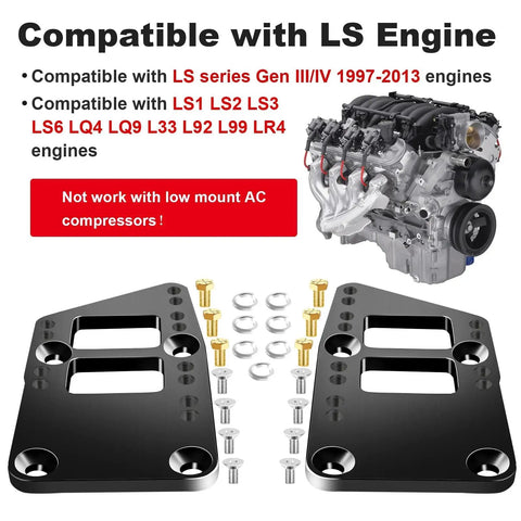 Heavy Duty LS Swap Motor Mounts Adapter Plates For Small Block Chevy To Gen 4 Engine Conversion with bolt kit and LS engine