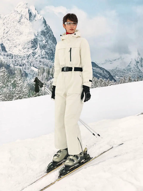 Women's One Piece Ski Suit Snow Suit Winter Waterproof Outdoor Snowsuit Jumpsuit Snowboard Jacket with Hood and Multiple Pockets