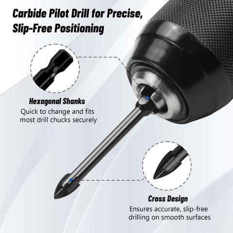Side view of Konvixon 16-piece diamond drill bit set with 1/4-inch hex shank in drill chuck