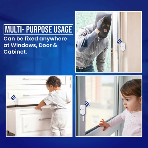 "Piercing Alarm Home Security 4 Pack Magnetic Sensor on windows, doors, cabinets detering intruders and protecting children"