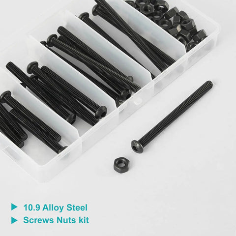 50Pcs M6 Button Head Socket Cap Screws Kit With 50 60 70 80mm Lengths Fully Threaded 10.9 Grade Alloy Steel Black Oxide Finish