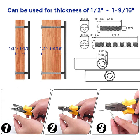 Matte Black Stainless Steel Cabinet Handles Set, 12-1/2 Inch Overall Length, 10 Pack installation guide and dimensions
