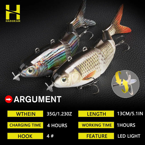 Electric Robotic Swimbait Lure Five Point One Inch USB Rechargeable Auto Swimming Lure With LED Light For Bass Trout Pike Fishing Tackle Color T620 Durable