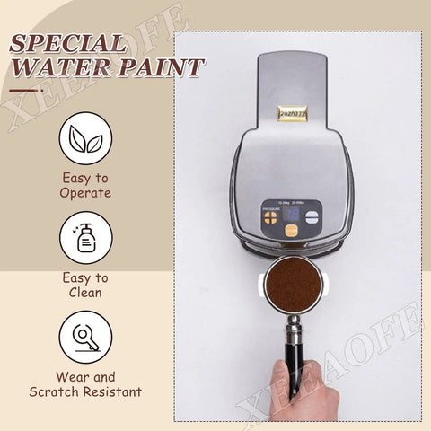 No Brainer 58Mm Espresso Coffee Tamper on countertop with coffee grounds in portafilter, stainless steel, adjustable pressure.