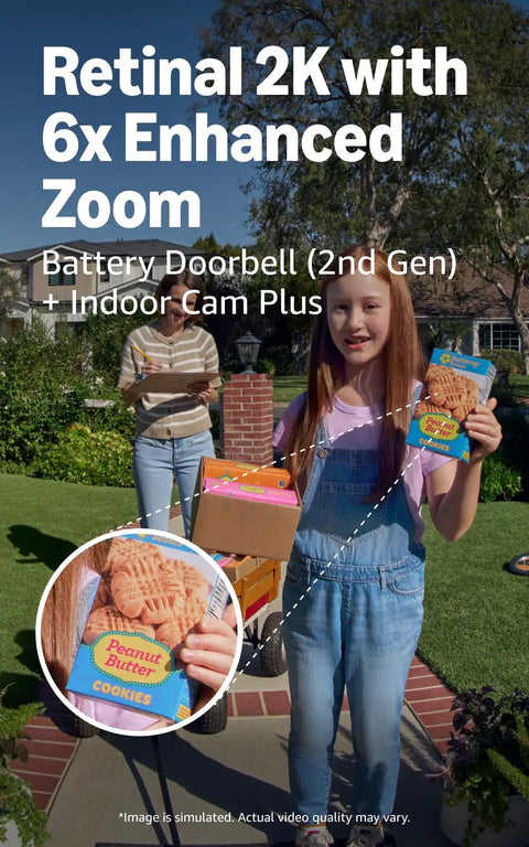 Top Shelf Battery Powered Doorbell Bundle Featuring Crisp 2K HD Footage And Rock Solid Wireless Indoor Security Cam For Peaceful Home Watching And Hella Quick Setup, girl holding cookies outdoors.