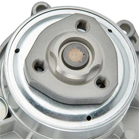 High Performance Engine Cooling System Water Pump Replacement For Audi A6 And A7 With 2.5L V6 Engines Model Years 2010 Through 2018 top view of polished aluminum housing with sealed bearings