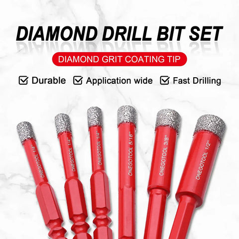 6 Pack Vacuum Brazed Diamond Drill Bits Set For Dry Masonry Core Drilling, ideal for ceramic tile, porcelain, glass, marble.
