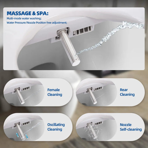Smart Heated Bidet Toilet Seat Round With Vortex Wash Front And Rear Cleansing 3 Water Temps Stainless Steel Nozzle