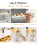 Installation guide for Four Light Vanity Light In Gold Brushed Brass Finish With Clear K9 Crystal For Bathroom Wall Sconce Lighting
