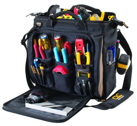 Heavy-Duty 30-Pocket Multi-Compartment Tool Carrier, 13-Inch, Zippered Side Panel Keeps Tools From Spilling, Quick-Access Vertical Pockets