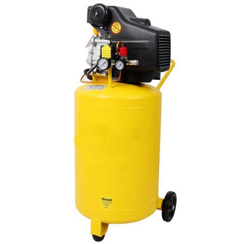 Heavy Duty 21 Gallon Vertical Air Compressor 2.5 HP 115 PSI Electric On Wheels Cast Iron Pump Oil Lubricated High Capacity Tank side view