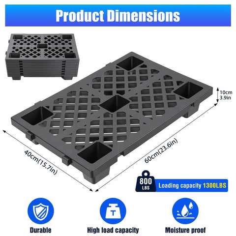 Heavy Duty Plastic Pallet Set 23.6x15.8x3.9 Inch Stackable Interlocking Storage Platform with grippy ventilated HDPE