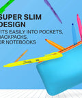 Super Slim Pocket Highlighters With Chisel Tip in assorted colors, 24 count, fitting in a blue pouch for school and office use.