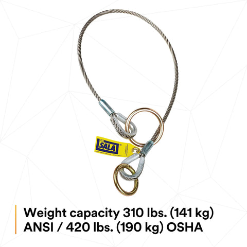 Job Ready Anchorage Connector Pass Thru Tie Off Adaptor For Safety Harnesses Six Foot Stainless Cable with O Ring Hardware