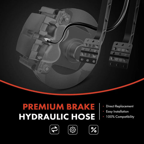 Rear Center Brake Hydraulic Hose For Classic GM Vehicles Compatible With Chevrolet, GMC, Buick, Cadillac, Pontiac And Oldsmobile Models Including C10 C20 C30 Impala Camaro Blazer Seville Firebird And More displayed with brake system.