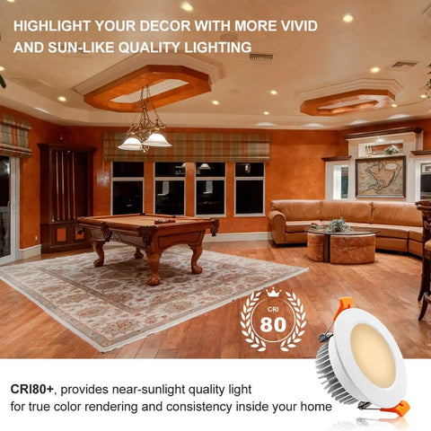 Lit 3.5 Inch LED Recessed Lighting Downlight 7W Dimmable 3000K Warm White CRI80 Energy Saving Ceiling Light in living room