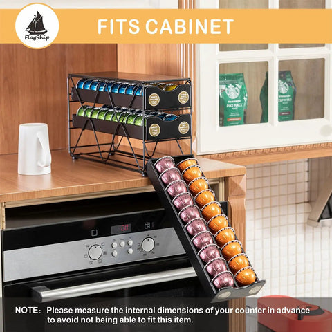 Three Tier Nespresso Vertuo Pod Drawer Holder Keeps 60 Pods Organized Space Saving Coffee Capsule Rack on kitchen counter