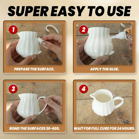 Step-by-step guide for using Premium Ceramics Super Glue Two Pack With Slick Micro Tips for porcelain repair.