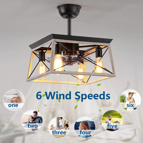 Rustic Farmhouse Caged Ceiling Fan With Light and Remote, 4 Light Metal Ceiling Fan for Living Room Bedroom Kitchen shown